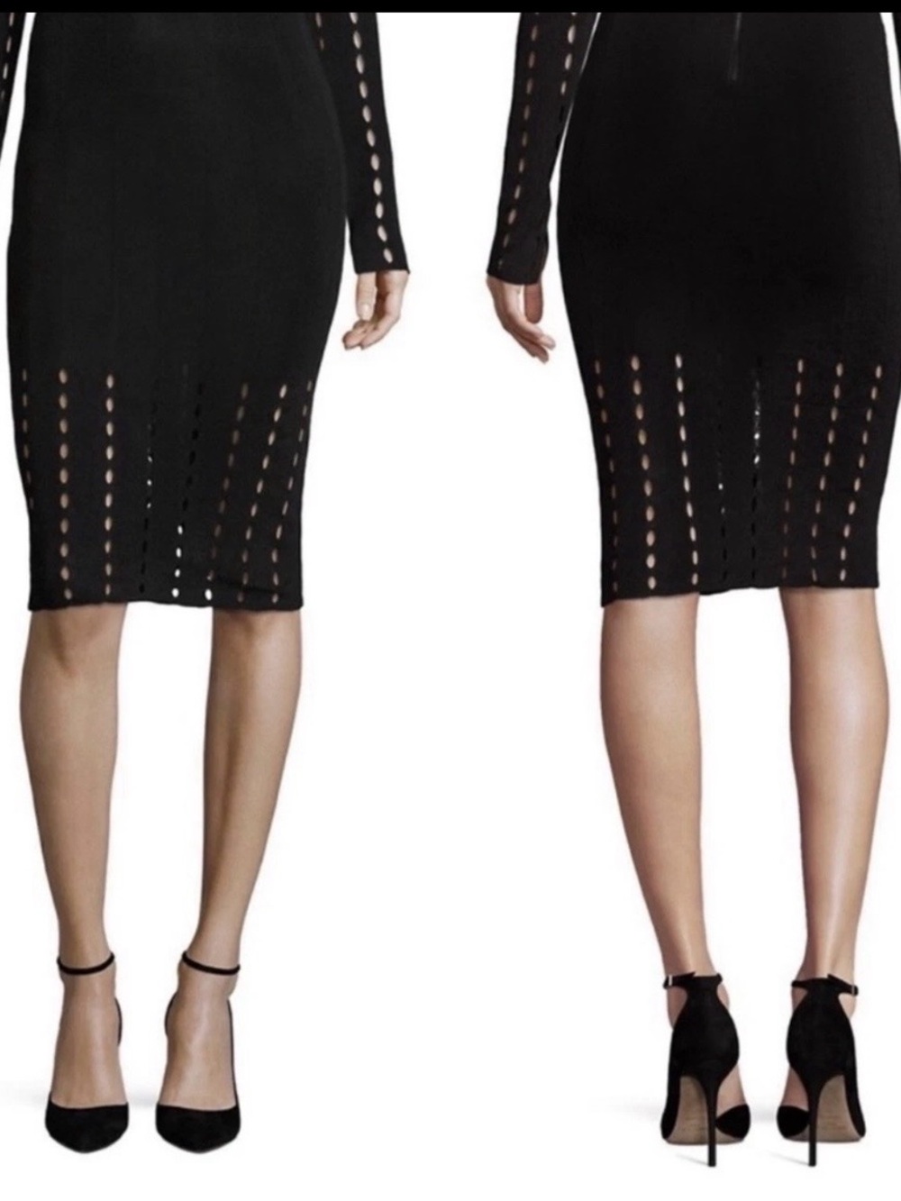 NWOT Alice + Olivia Black Melanie Pointelle Pencil Skirt with Cutout Rows XS